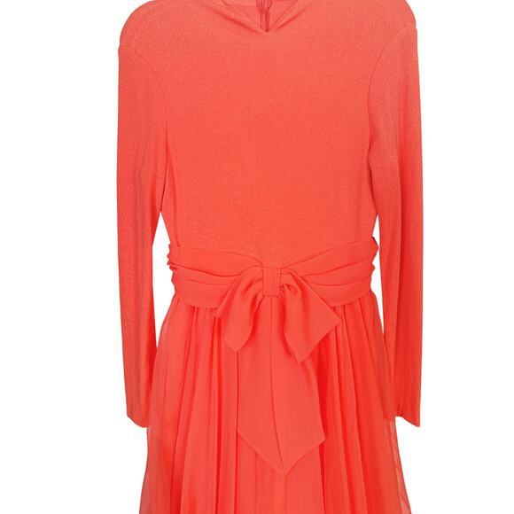 Mod Chiffon Bow Waist Orange Midi Dress Medium Artsy Twee Whimsical Fairycore - Picture 5 of 9